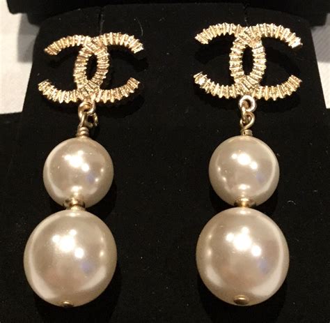 chanel dangle pearl earrings 2018|authentic chanel logo earrings.